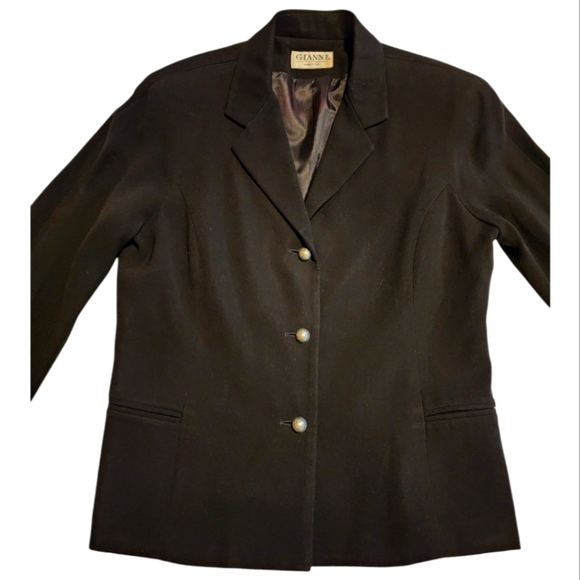 Vintage GIANNI Black Blazer Size 14 Made in USA Classic Tailored Jacket - Picture 1 of 12